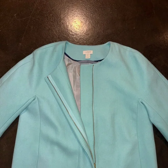 J Crew Womens Collarless Dress Coat Wool Blend Jacket Pockets Size 8 - Picture 3 of 8